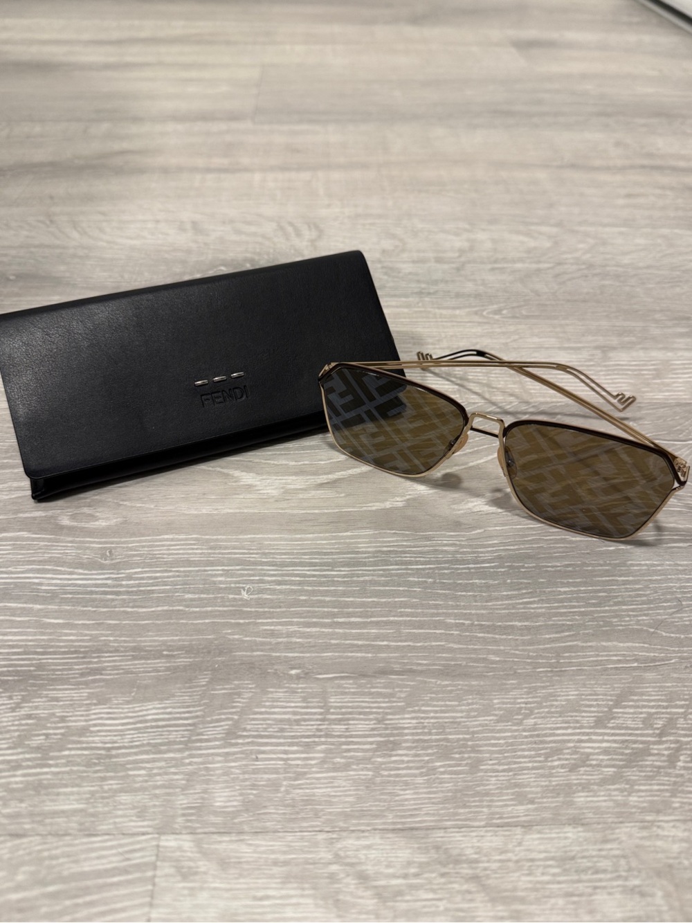 Fendi Gold Metal Sunglasses with Brown Lenses and Black Case